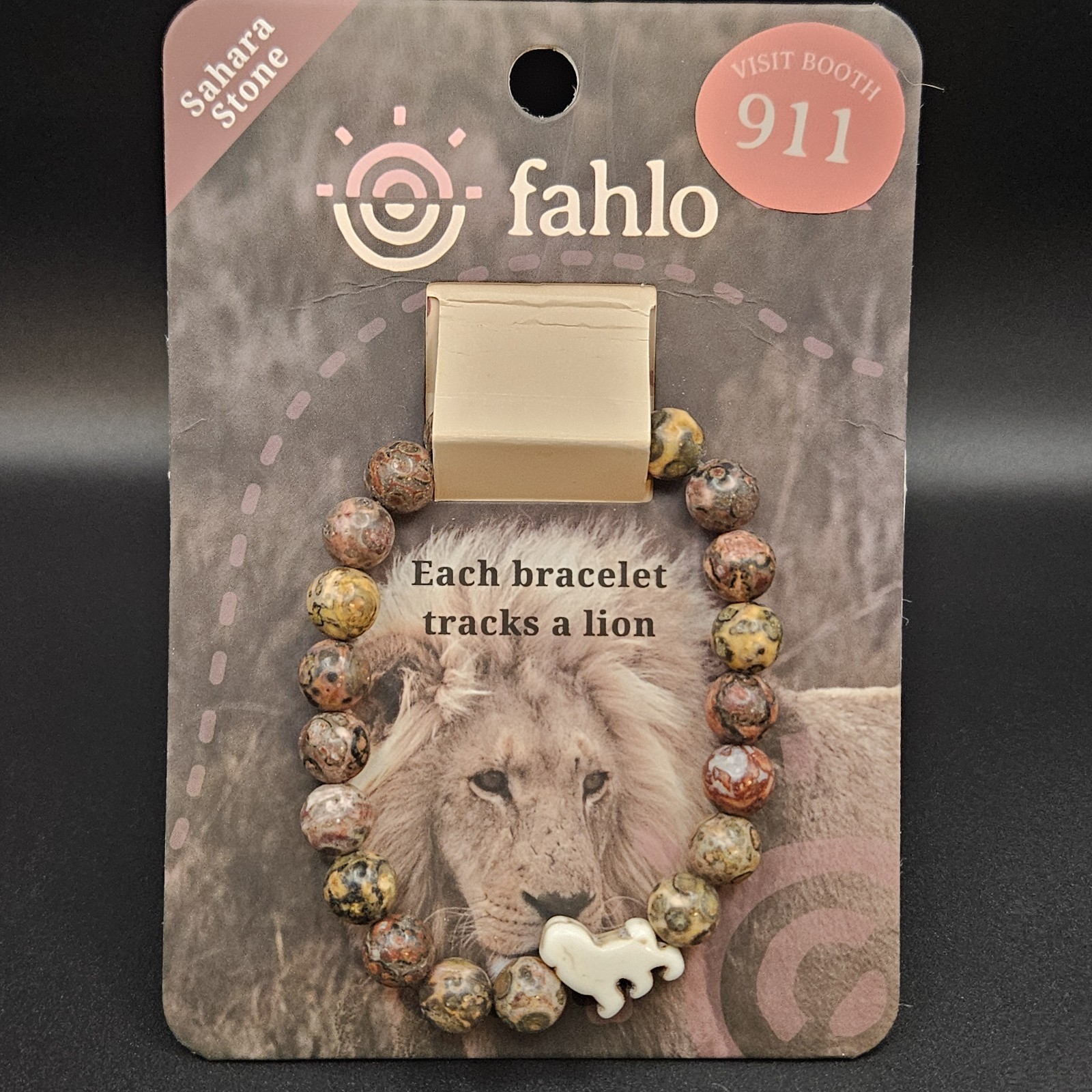 Fahlo Sahara Stone Beaded Bracelet w/ Lion Tracking Animal Dangle Charm