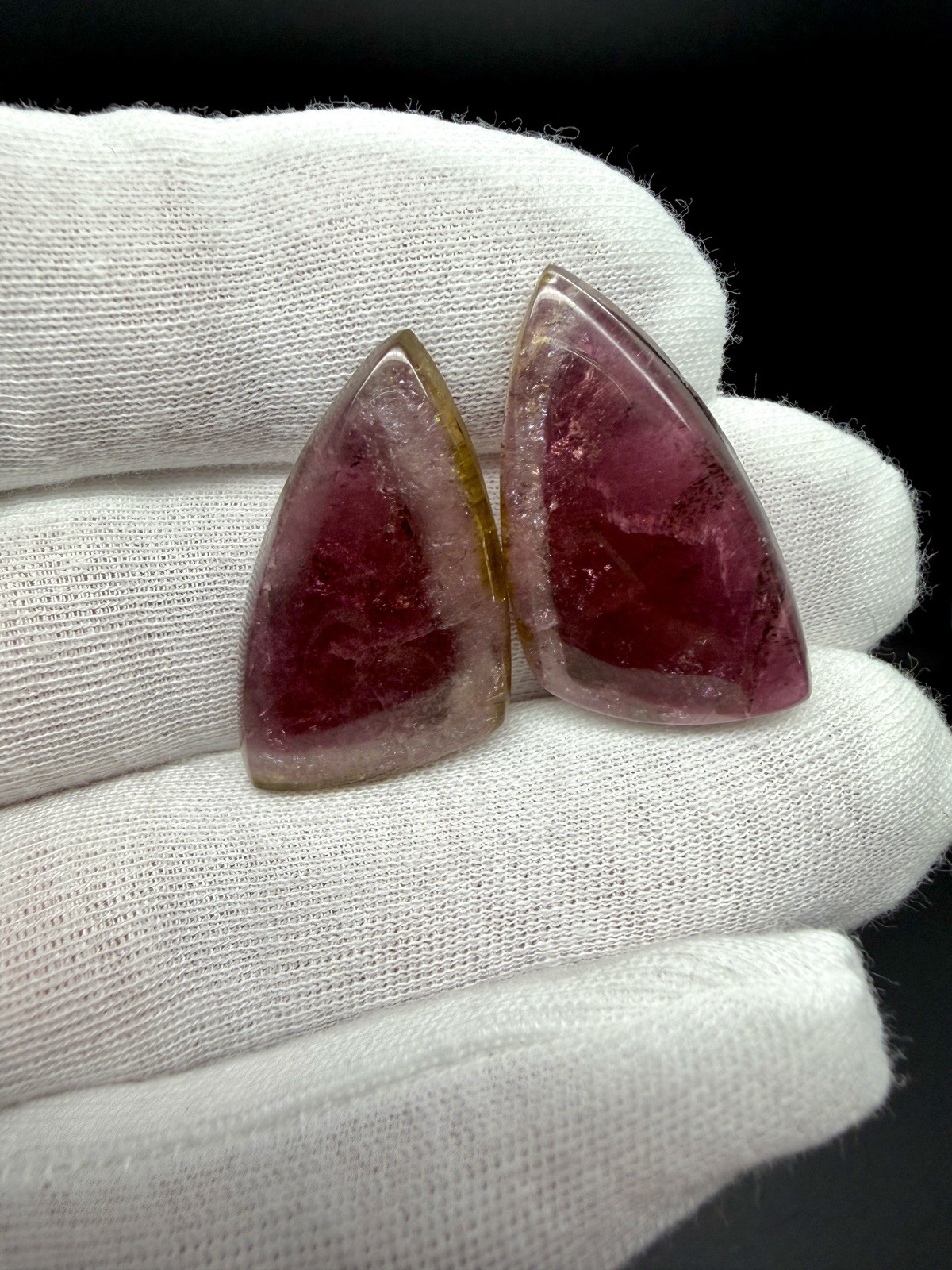 Natural Pink Bi-Color Elbaite Tourmaline Cabochon Pair 49 Ct Malkhan Russia