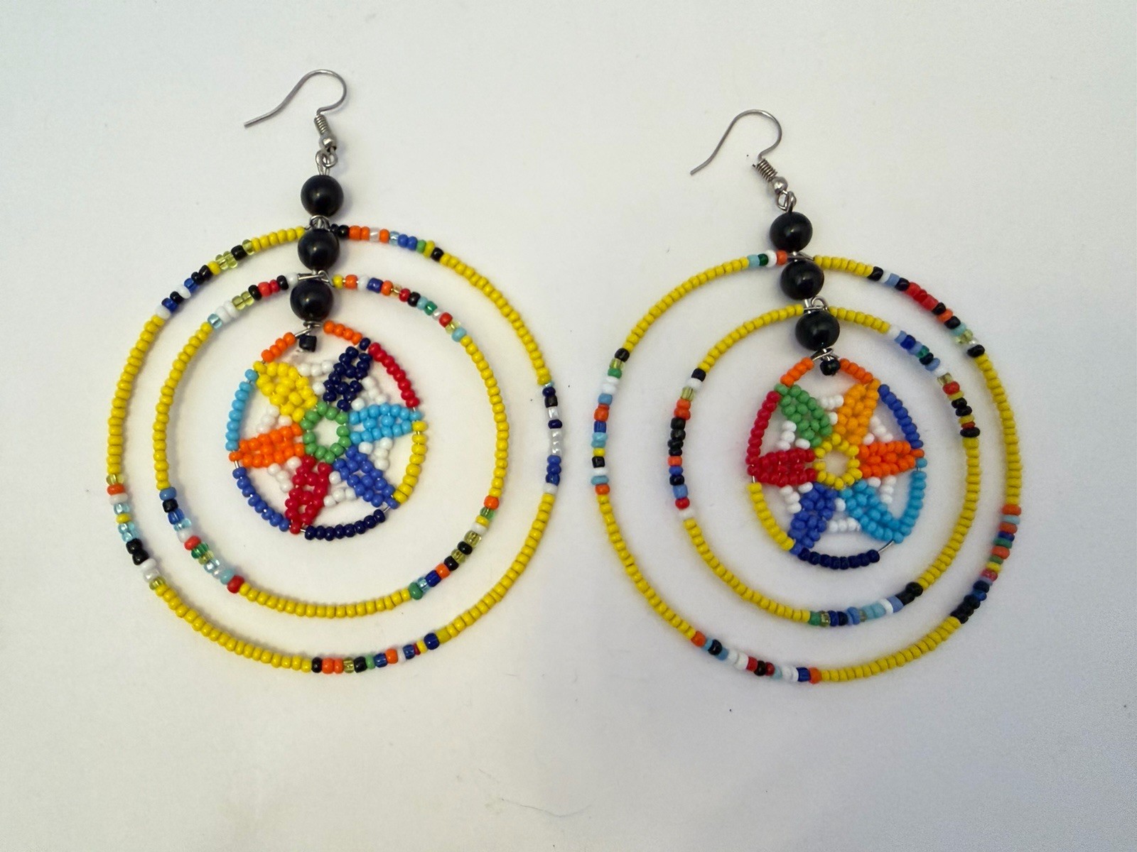 African Maasai Beaded Looped Earrings Kenya 4” Long E2