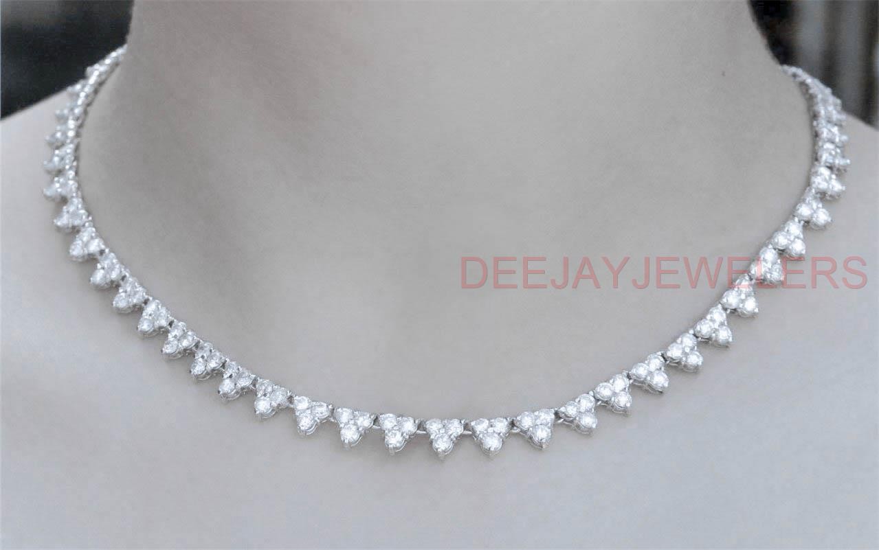 15ct Diamond Tennis Necklace VS Fancy Cluster 14k White Gold USA Made