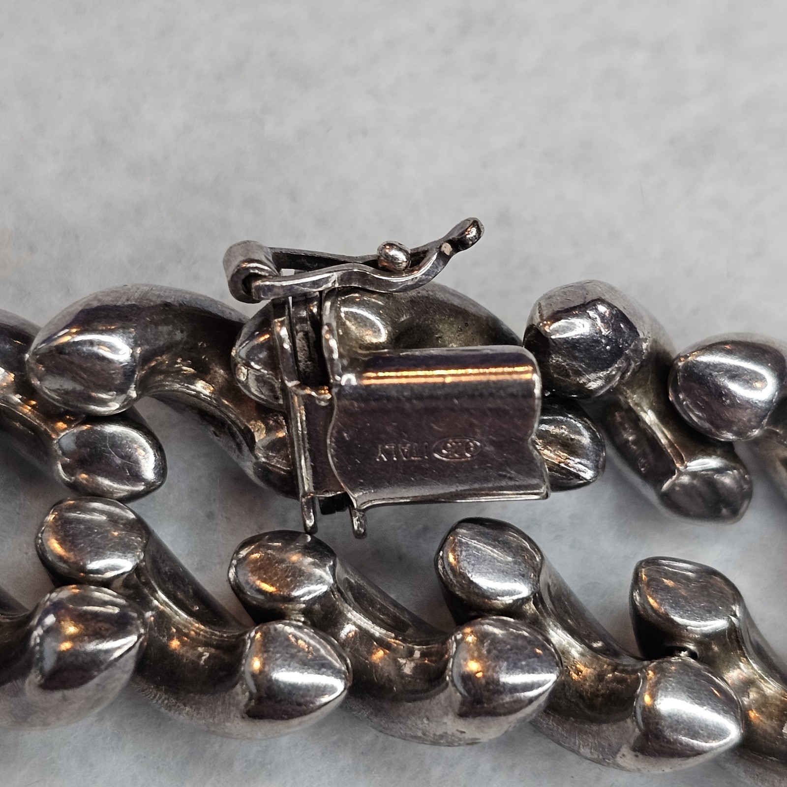 Italian 925 Sterling Silver San Marco Link Bracelet 7” Push Lock Safety