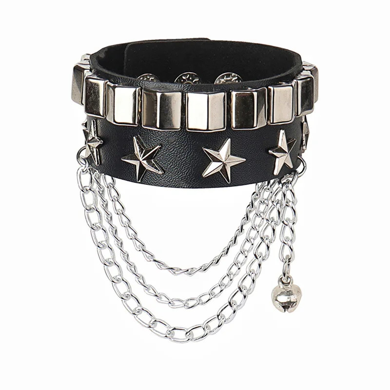 Punk Rivet Star PU Leather Bracelet for Women Men Hip Hop Gothic Dark Girl Rock