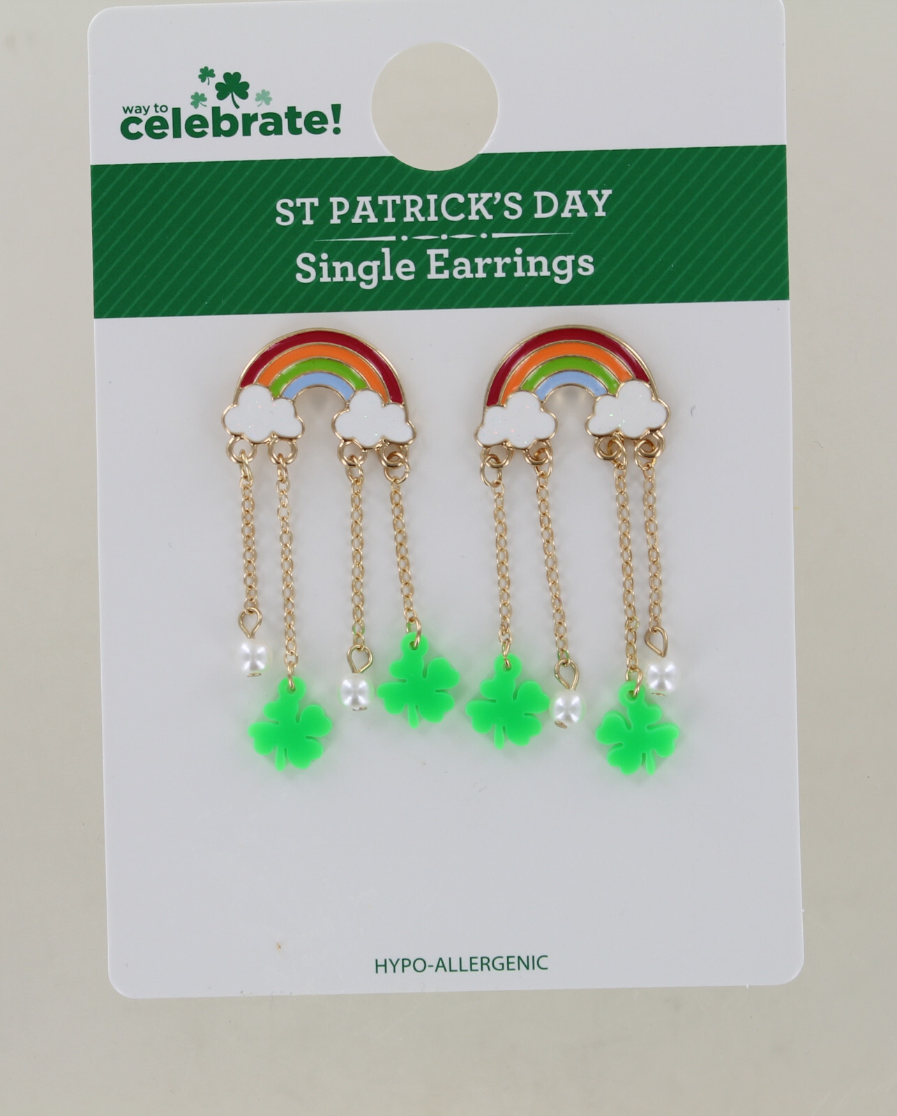 New Way To Celebrate! St. Patrick’s Day Earrings – Rainbow w/ Shamrocks & Pearls
