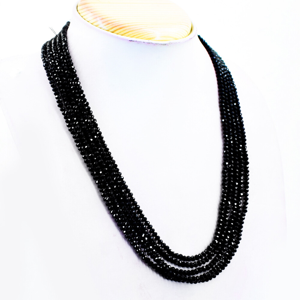 190.00 Cts Earth Mined 5 Line Black Spinel Round Cut Beads Necklace NK 09E37