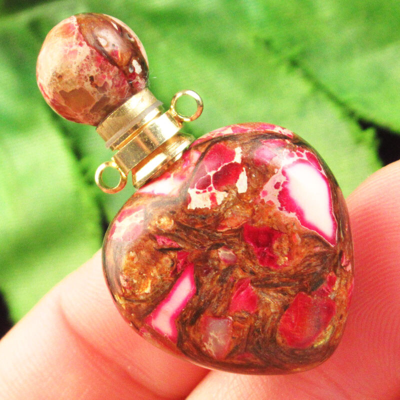 Peachblow Gold Copper Bornite Stone Essential Oil Diffuser Bottle Pendant S00470