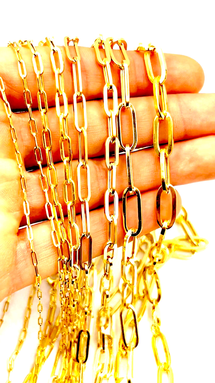 14K Yellow Gold 2mm-7mm Oval Paperclip Necklace Bracelet Chain Link Real 7″-30″