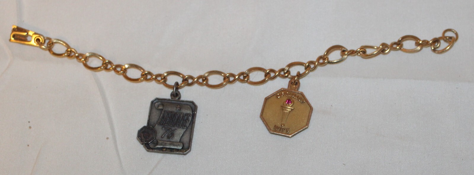 Vintage 1/5 10K GOLD FILL Optimist Wife & Sterling Club Charm Bracelet 2 charms