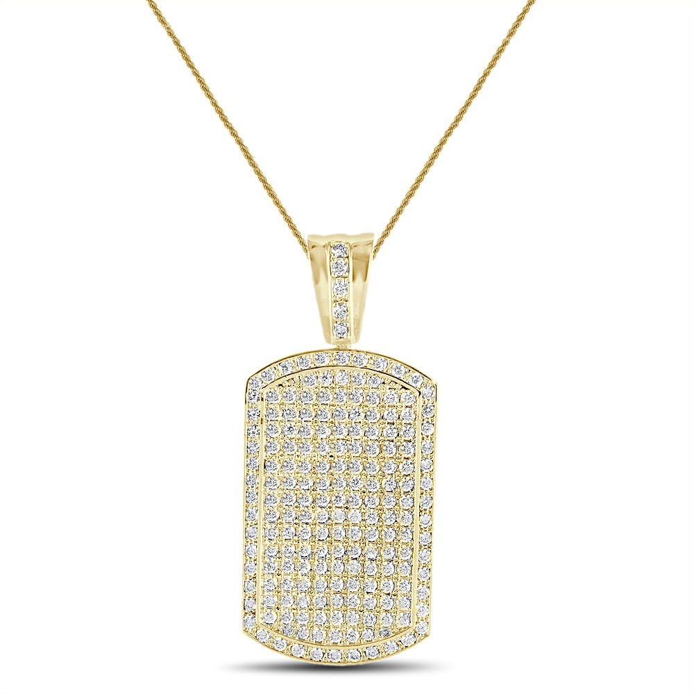 30+ Grams VVS1/D 14K Gold Bonded Lab Diamonds Frame Dog Tag Pendant Charm Chain