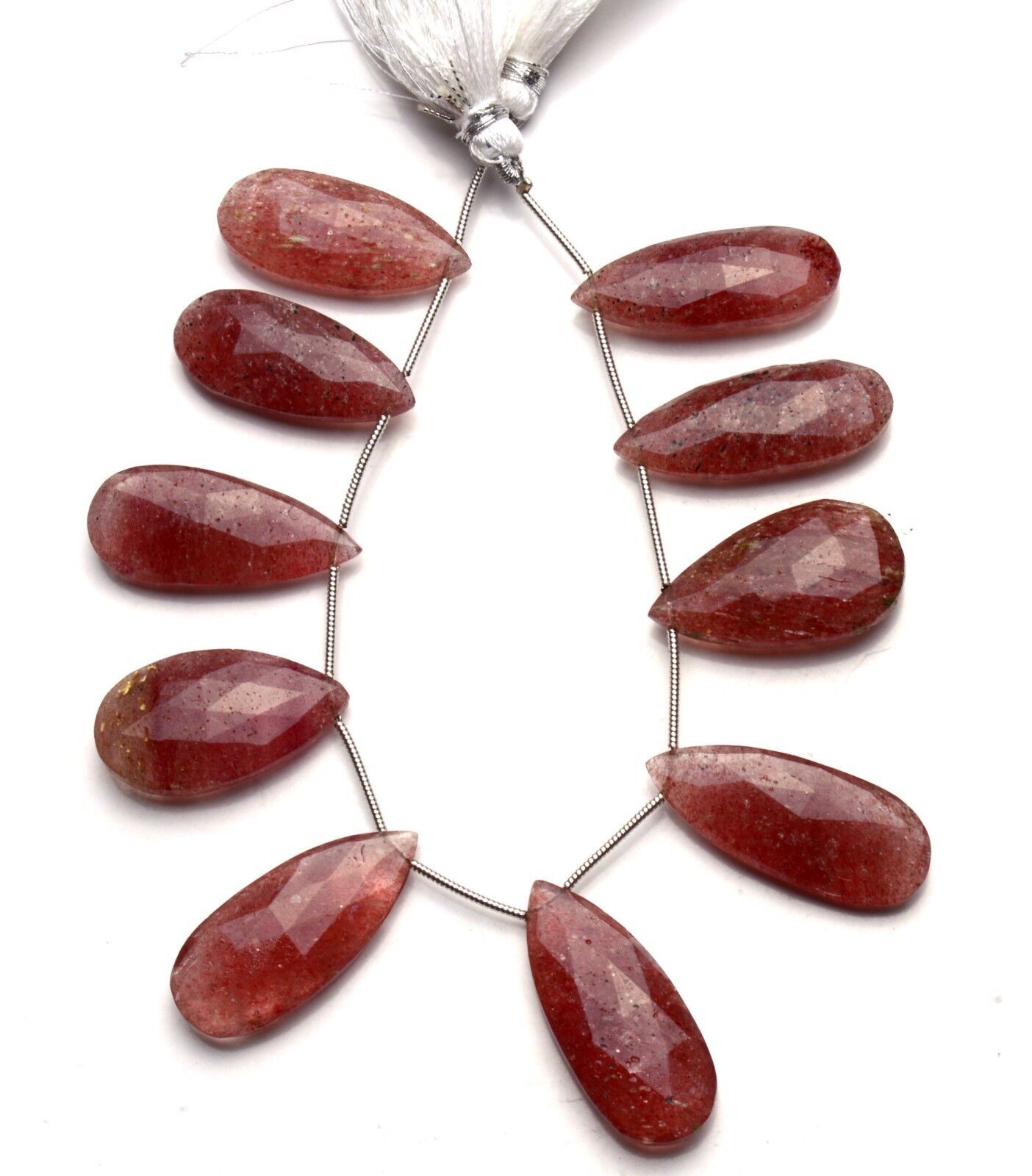 Very Rare Natural Gem Strawberry Quartz Faceted Pear Shape Beads Strand 7.5 Inch