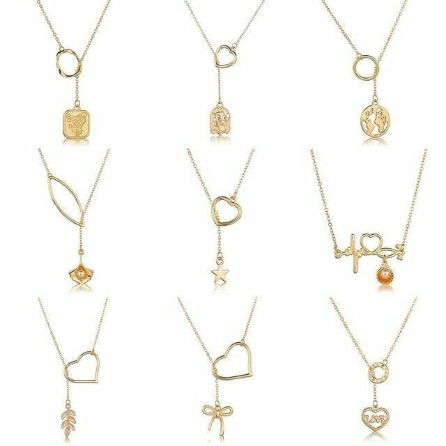 NEW Hollow Infinity Bar Drop Charm Gold Necklace Chain Women Fashion Jewelry