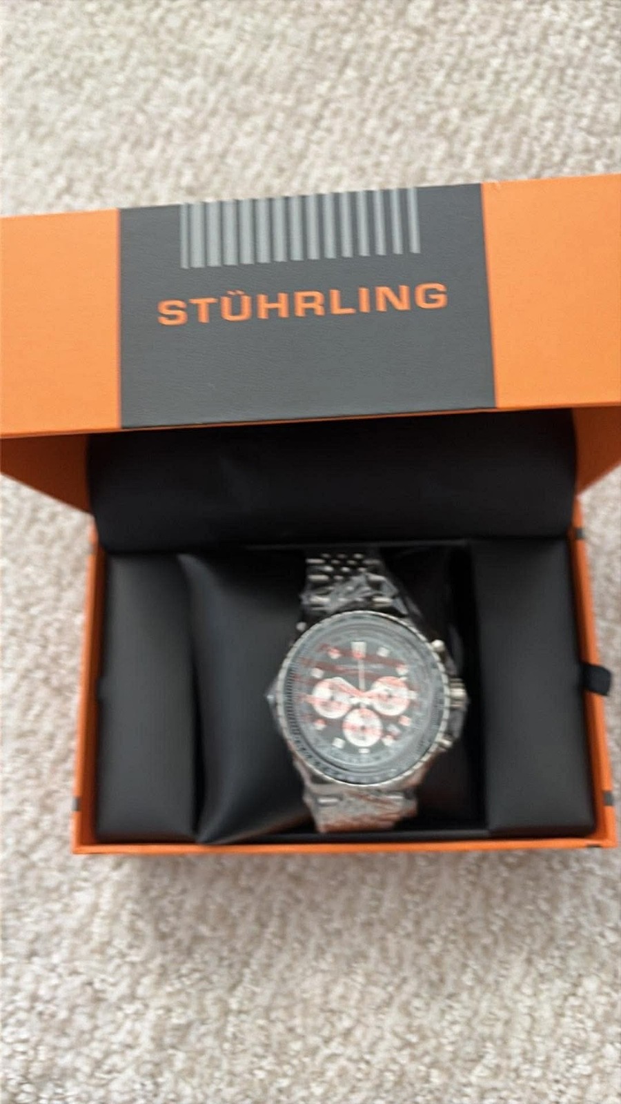 Stuhrling Japanese Chronograph RaceWay 1010 44mm Stainless Steel Quartz Watch