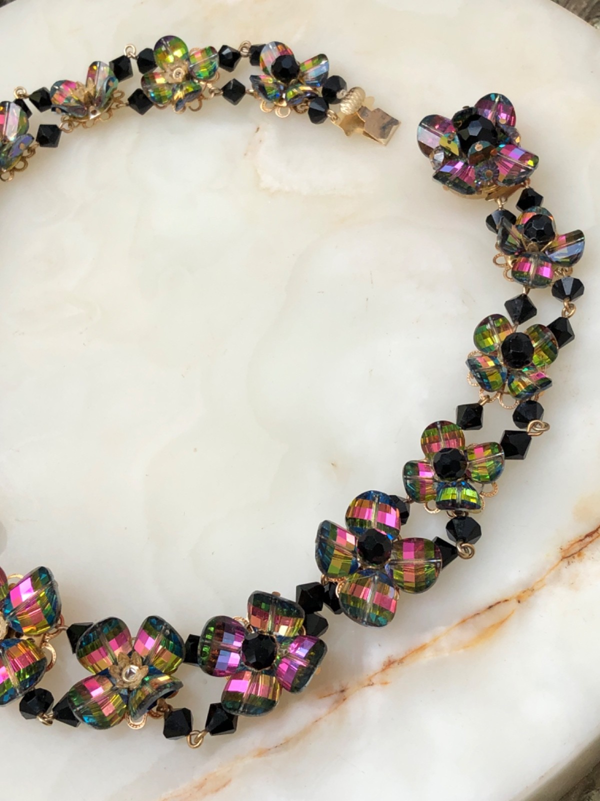 VTG 1950s 60s WESTERN GERMANY Margarita Heliotrope & JET GLASS BEAD BIB Demi