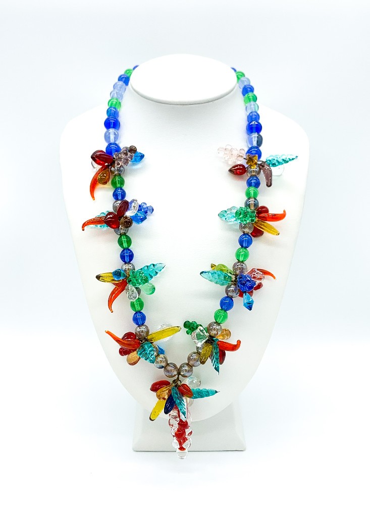 Vintage Mid Century Tutti Fruitti Tropicana Molded Art Glass Bead Necklace 18″