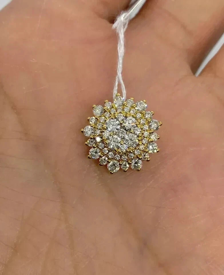 2Ct Round Cut Lab Created Diamond Sunflower Charm Pendant 14K Yellow Gold