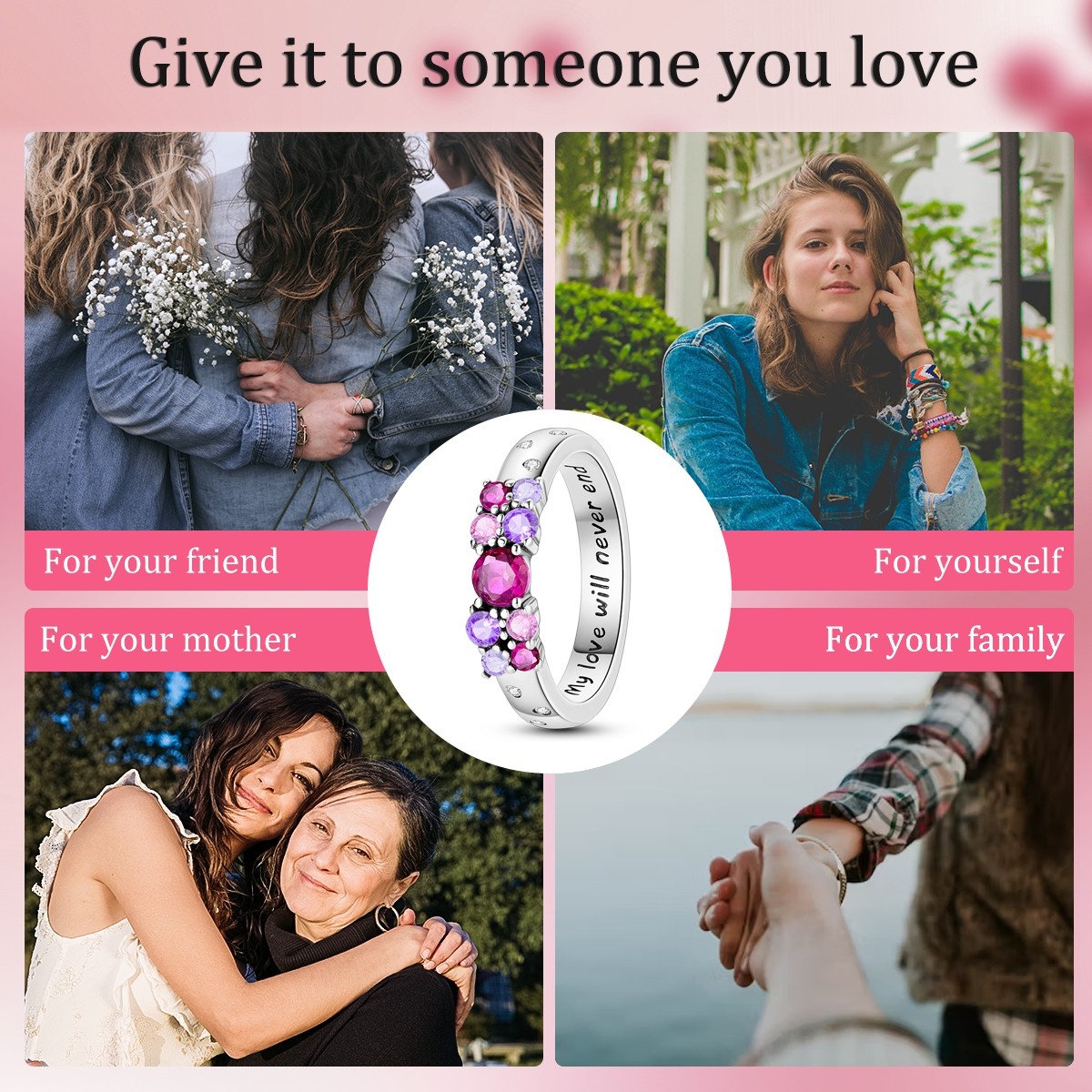 LAZA 925 Sterling Silver Endless love Finger Ring Pink AAA CZ for Women Jewelry