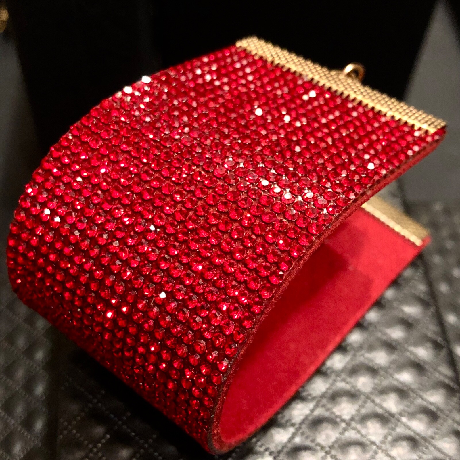 Alcantara Leather Wide Bling Swarovski Elements Wide Red Cuff Bracelet 6” + 2.5″