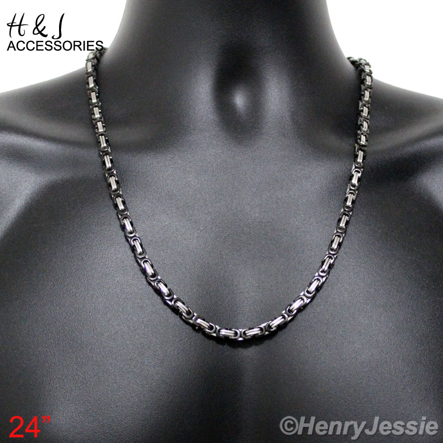 18-40″Stainless Steel 6mm Silver/Black Plated Byzantine Box Chain Necklace*NS
