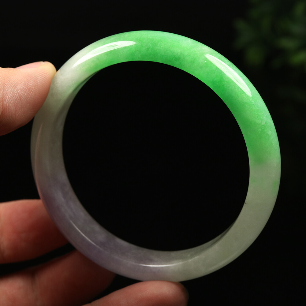 59mm Lavender Purple Green Jadeite Jade Bangle Bracelet Burma Jade A-12625