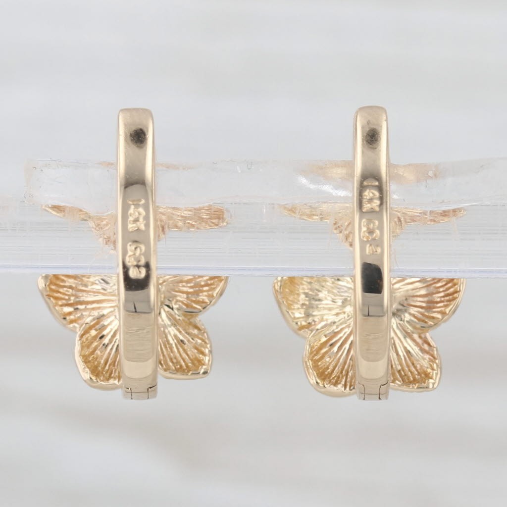 0.14ctw Diamond Flower Hoop Earrings 14k Yellow Gold Hinged Snap Top Hoops