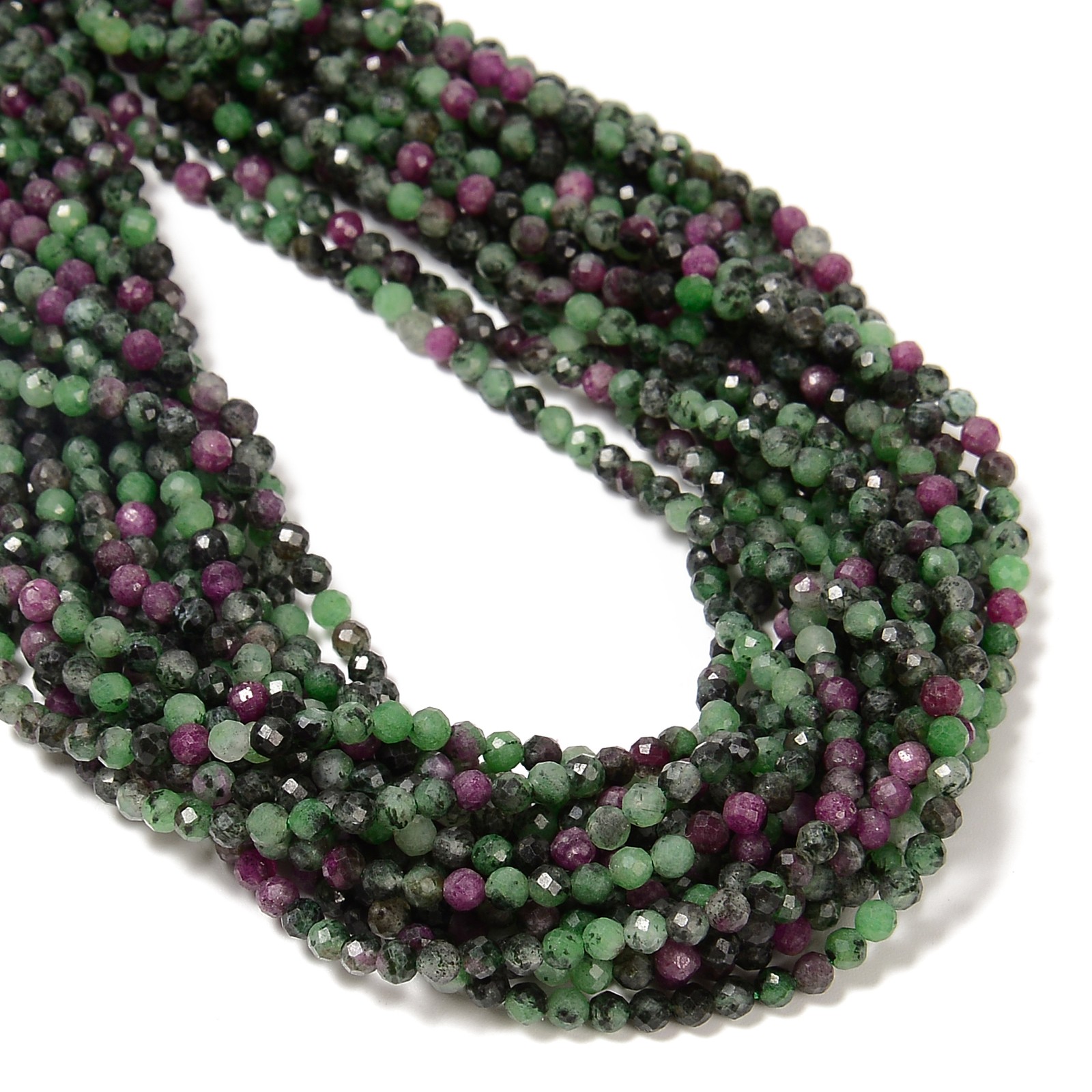 Natural AA Ruby Zoisite Faceted Round Beads Size 3mm 15.5″ Strand