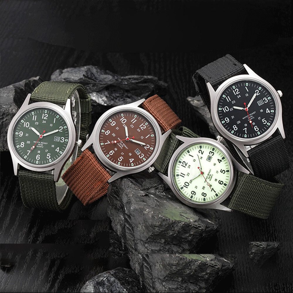 Men’s Military Army Luminous 24Hours Dial Nylon Strap Date Quartz Wrist Watch US