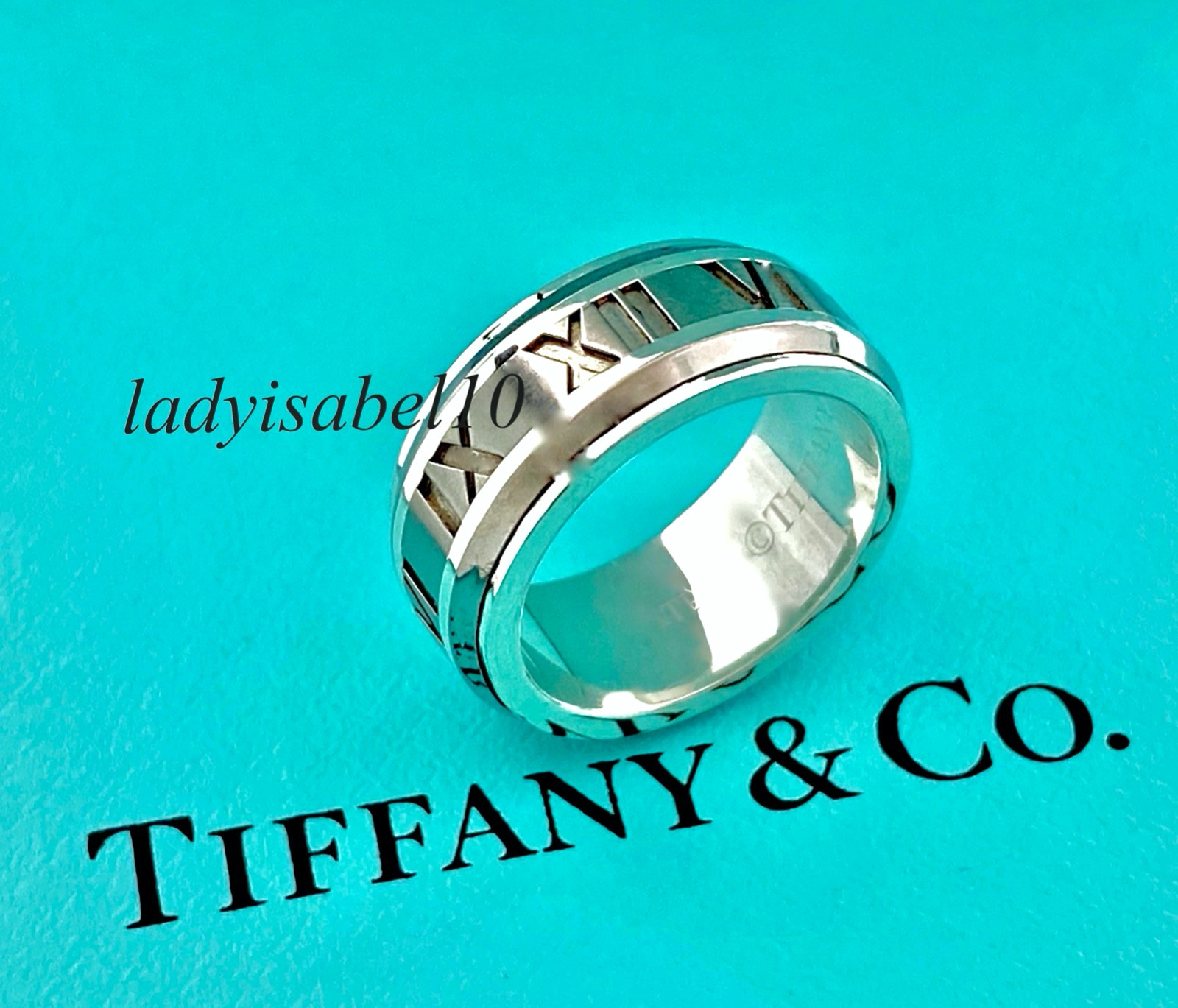 Sz 5.75 Tiffany & Co. Atlas Titanium Silver Roman Band Ring w/ Pouch – Authentic