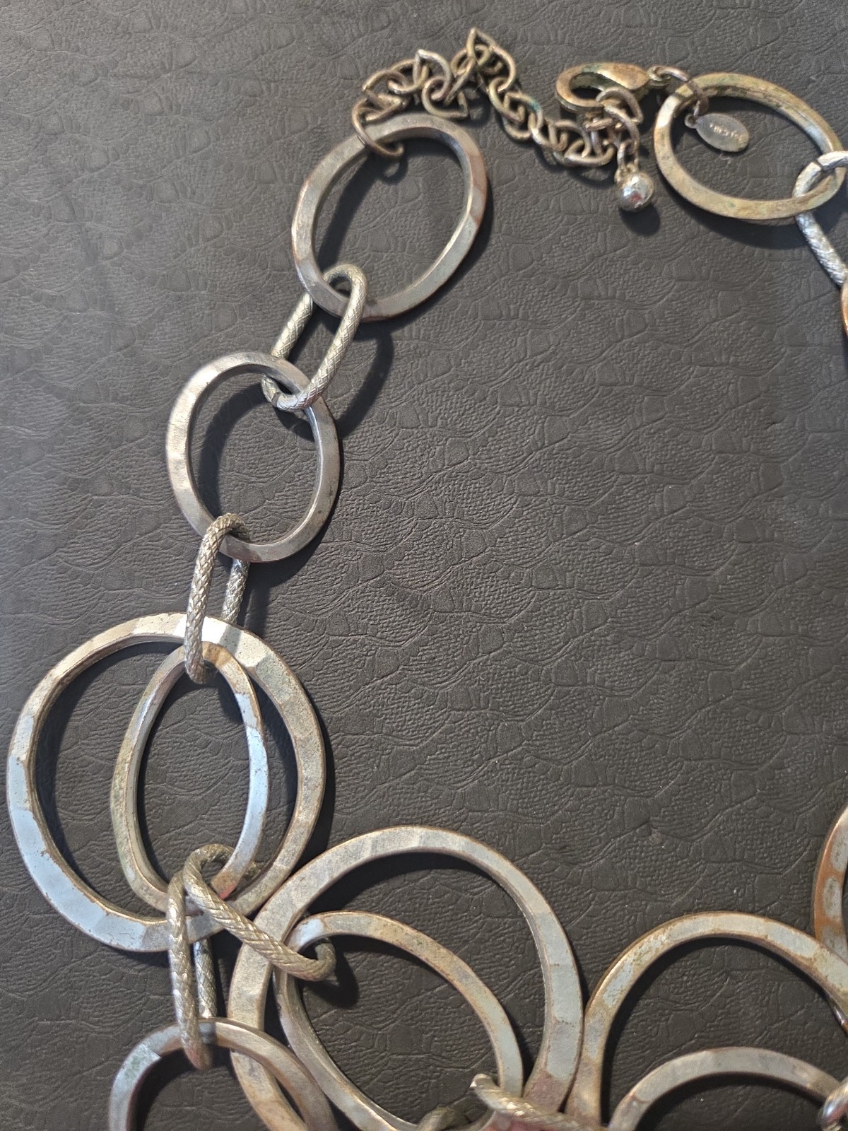 CHICO Silver Tone Statement Link Necklace Heavy Modern Mixed Ring Design 157g