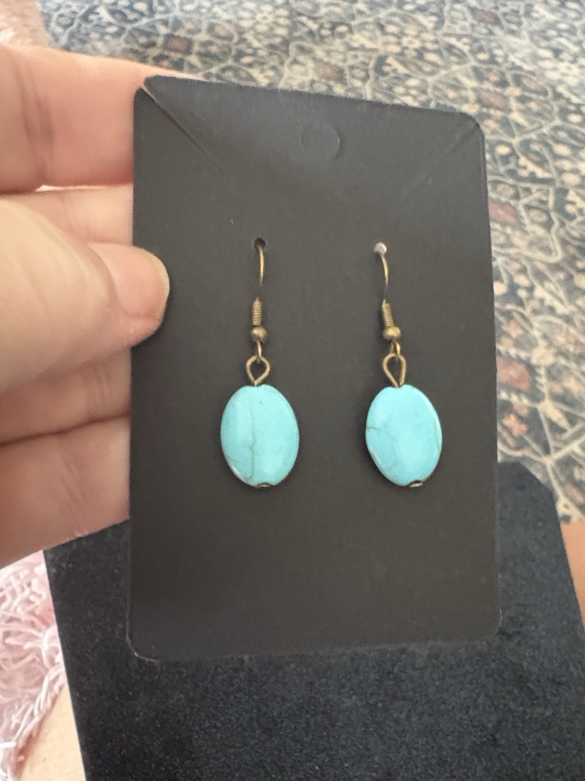 Artisan crafted turquoise Nugget Drop French Hook Earrings
