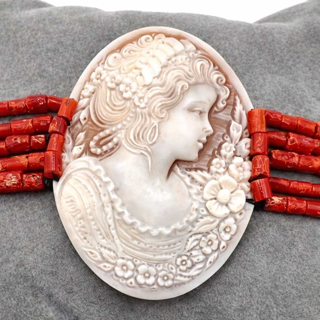 Mediterranean Red Coral Bracelet 4mm Sardonic Cameo 17cm Torre del Greco