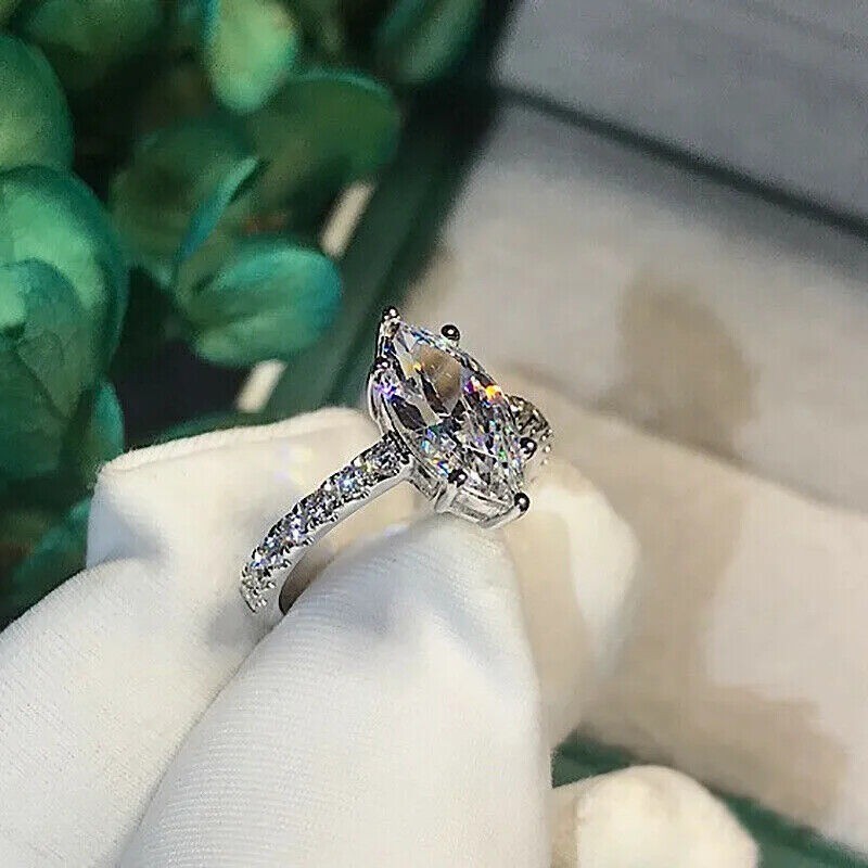 White Diamond 2.80 Ct Marquise Cut Lab-Created Wedding Ring 925 Sterling Silver