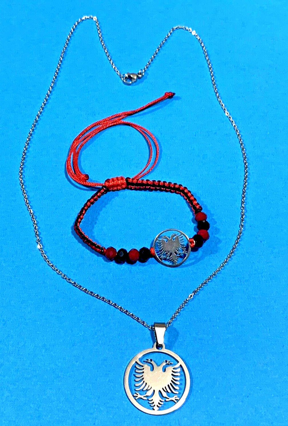 NEW ALBANIA EAGLE WRIST BRACELET+NECKLACE-ALBANIA UNISEX EAGLE SET-SOUVENIR