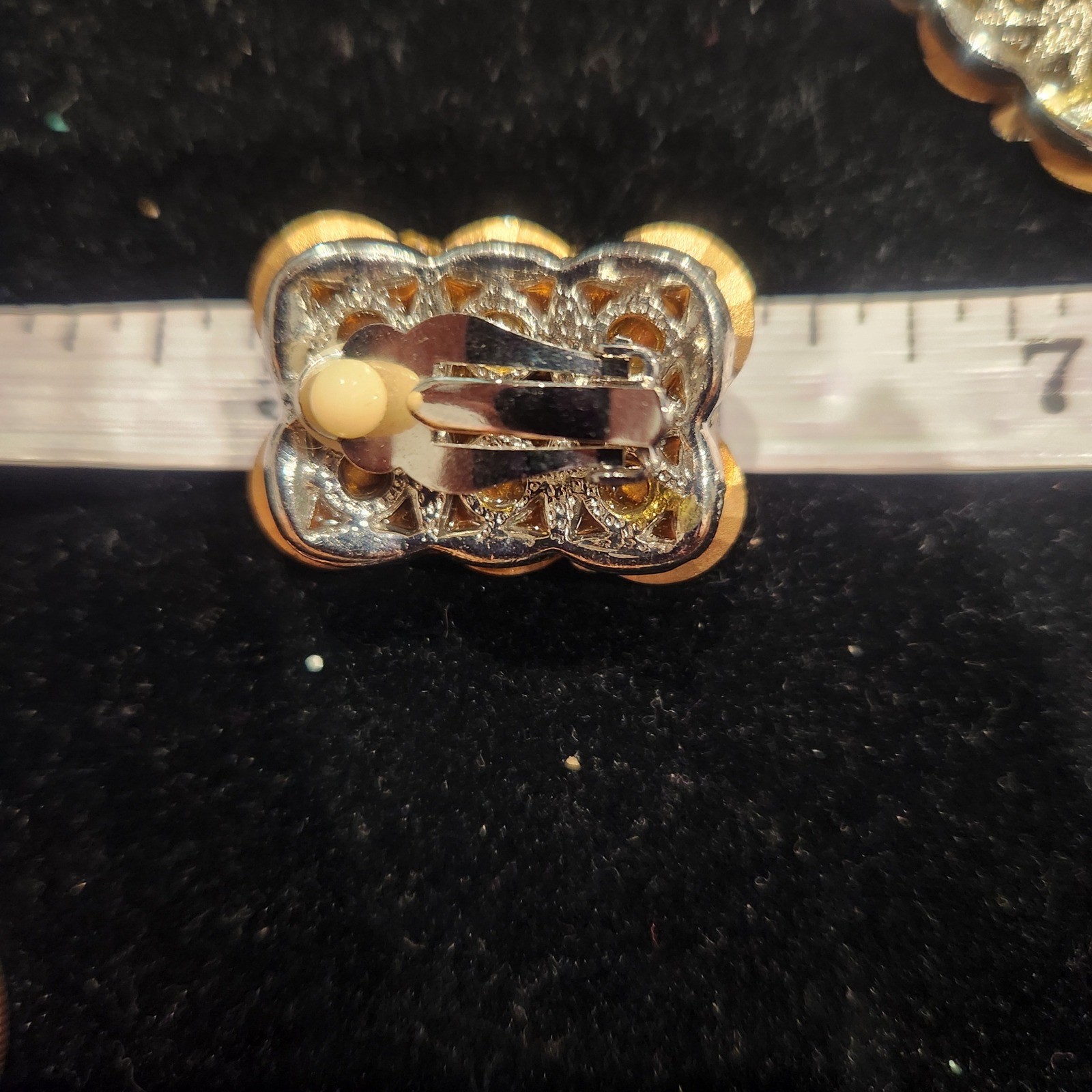 Vintage Clear Crystal Cluster Clip On Earrings Silver Tone Scalloped Statement