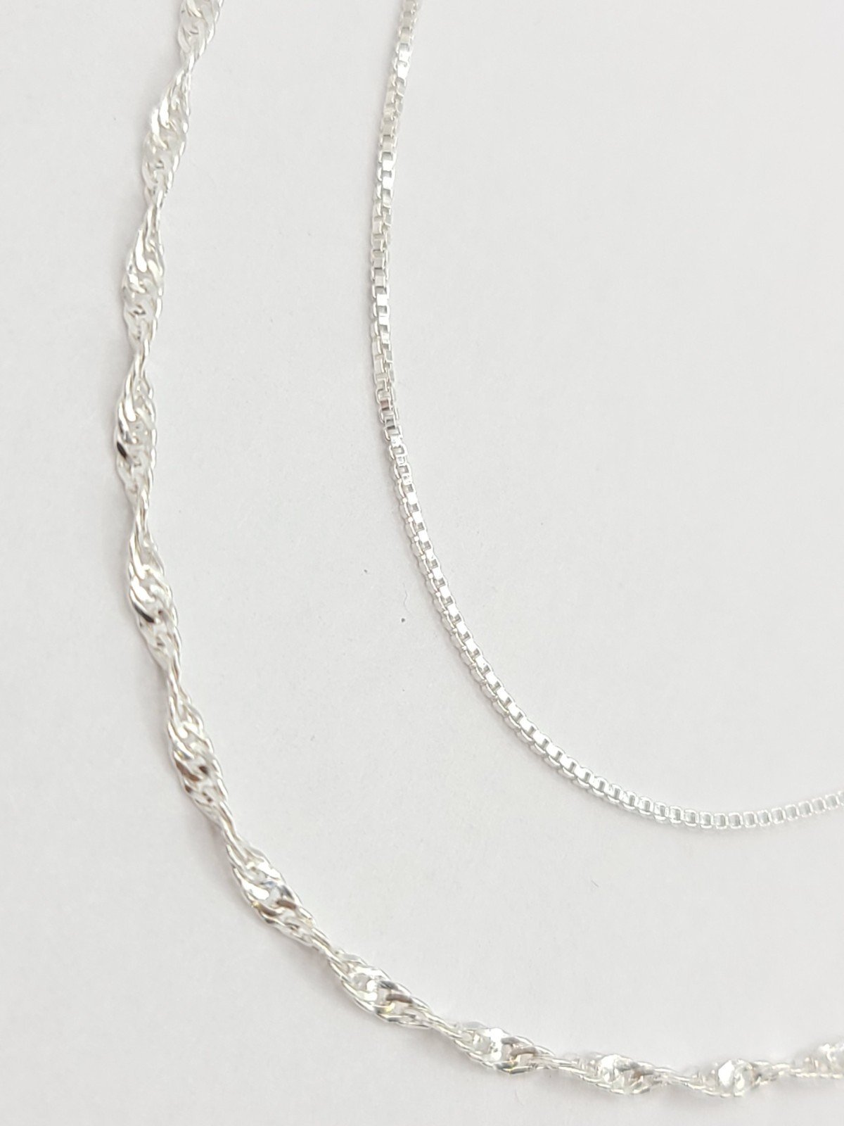 2x 925 Sterling Silver Chain 1.2mm Rope 20″ & 0.8mm Box Chain 22″ Necklaces
