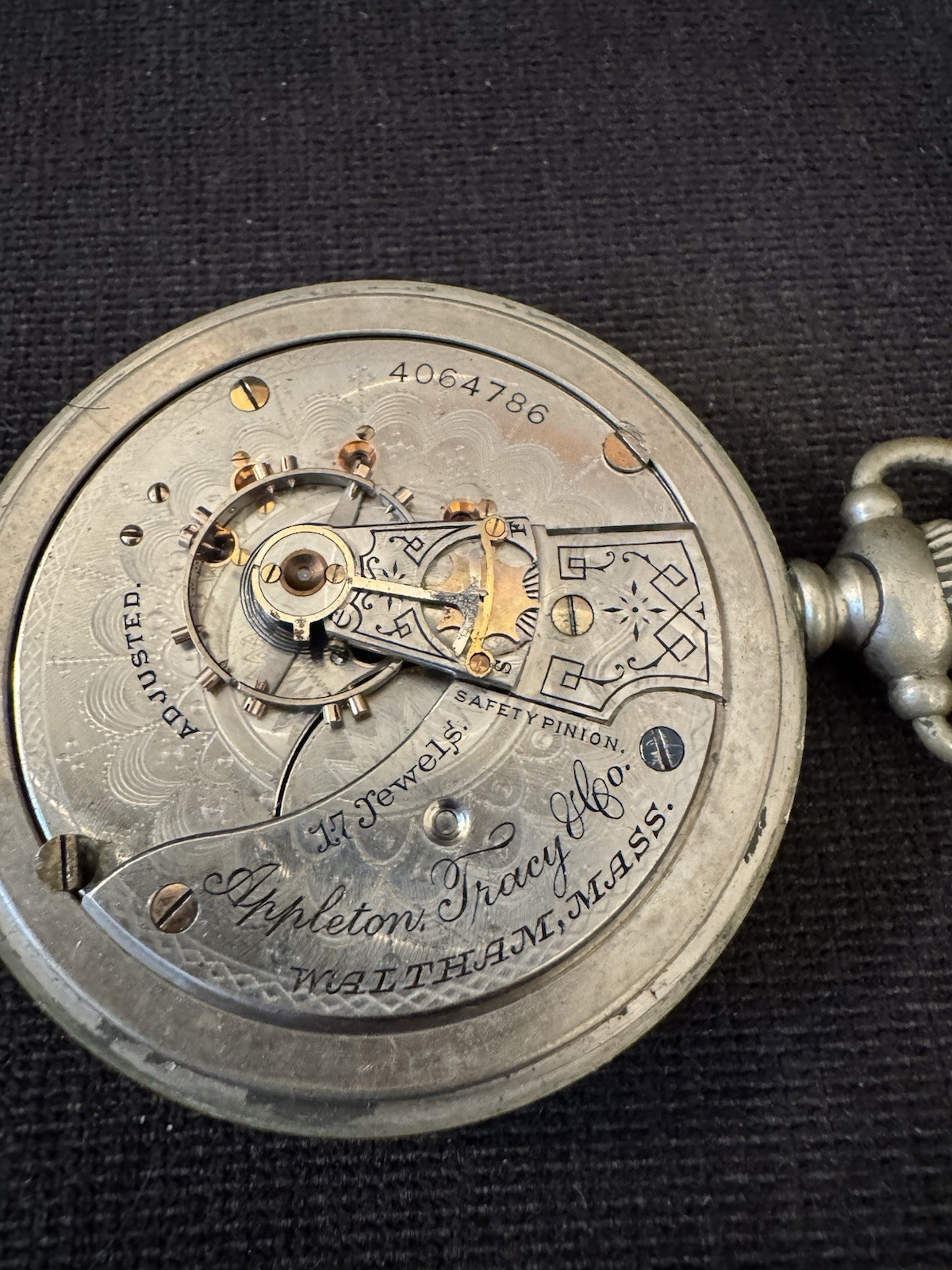 American Waltham, Silverode, 18s, 17 jewels. Not working.