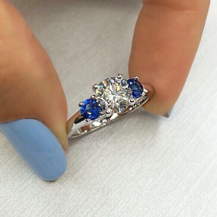 2CT Prong Ring Moissanite Engagement 14K White Gold Over Women Valentine’s Day