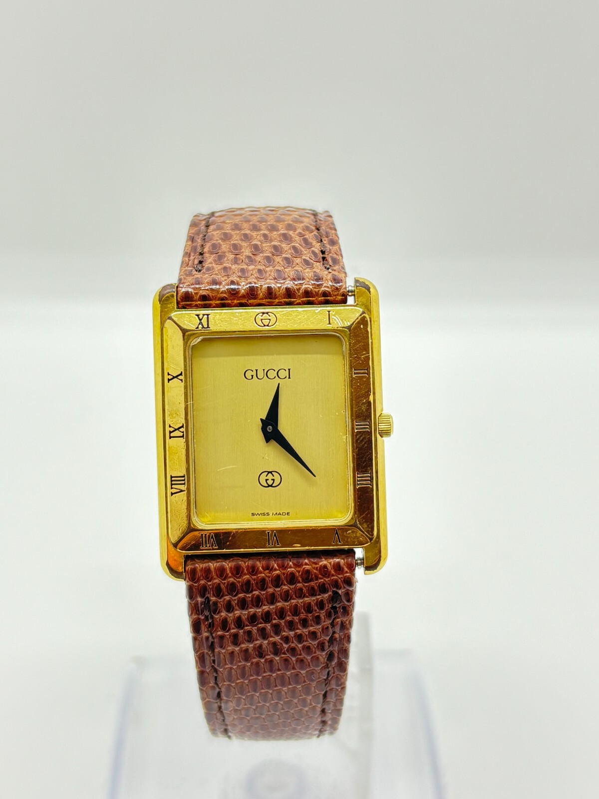 [Exc+5] Gucci 4200FM Watch Quartz 24mm Gold Dial Leather Belt Square Used
