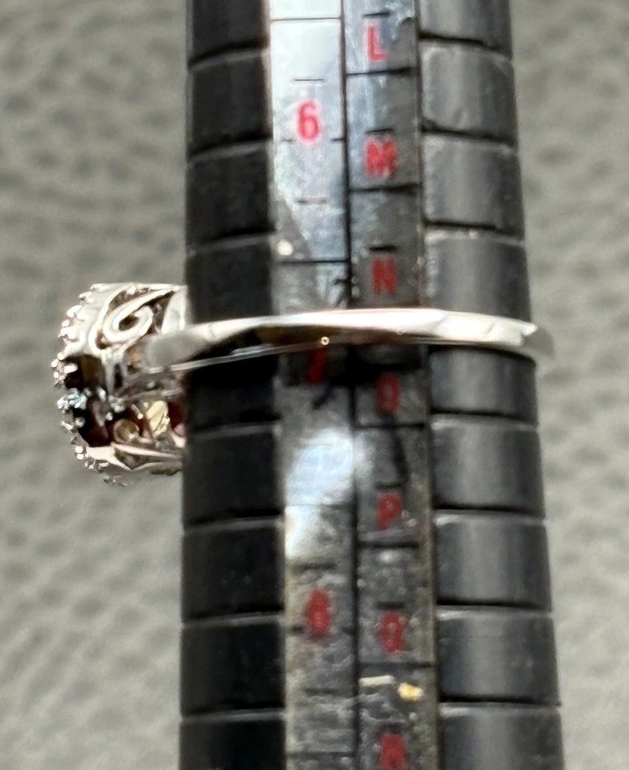 Silver Tone Faux Citrine CZ Halo Ring Heart Filigree Setting Size 7