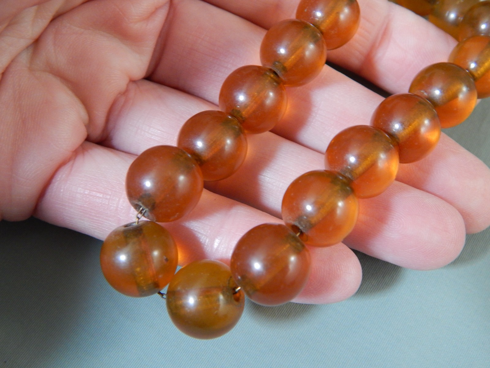Vintage Antique Honey Cognac Amber Round Bead Choker Necklace 15″ ~ 40g