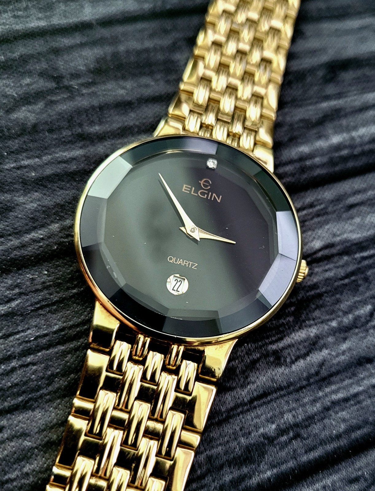 Rare Unisex Elgin Diamond Dial Faceted Crystal Dress Watch