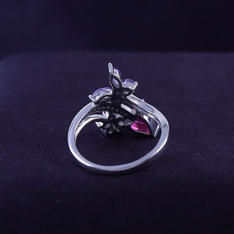 Butterfly & Flower Heart Promise Ring Multi-Gemstone 925 Sterling Silver