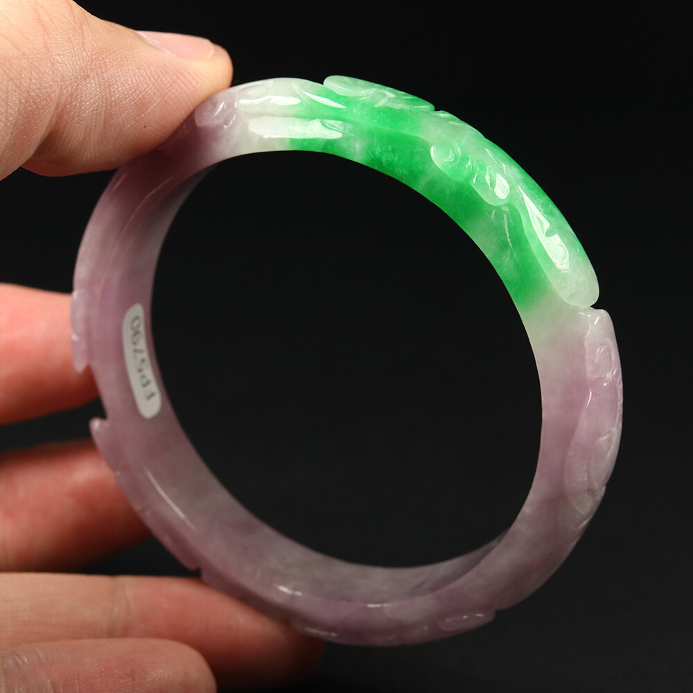 57mm Lavender Purple Green Jadeite Jade Bangle Bracelet Ruyi Bat Coin 11633