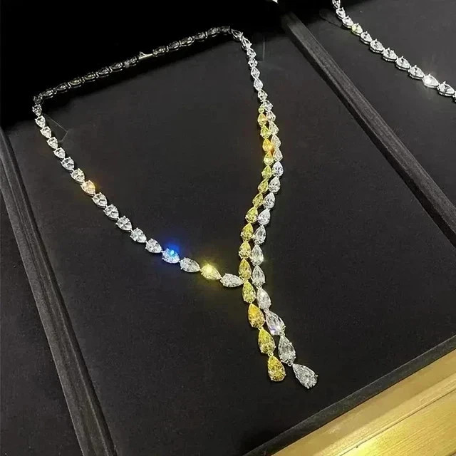 30Ct Pear Cut Lab Created Sapphire Women’s Tennis Necklace 14k White Gold Plated
