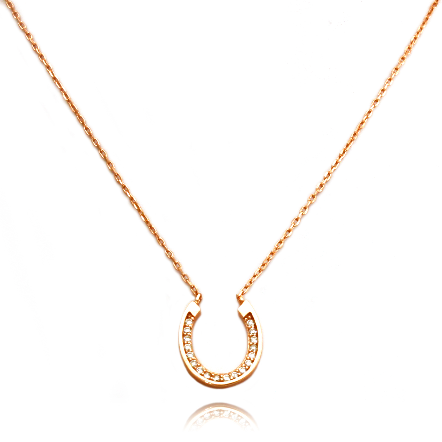 Sterling Silver 925 Silver, Gold, Rose Gold Lucky Horseshoe CZ CharmNecklace