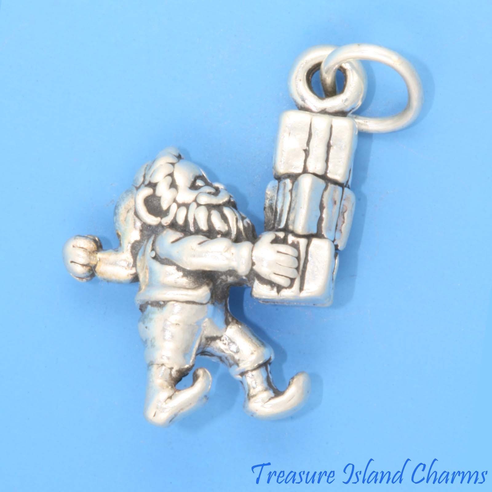 Santa’s Elf with Christmas Presents Gifts 3D 925 Solid Sterling Silver Charm