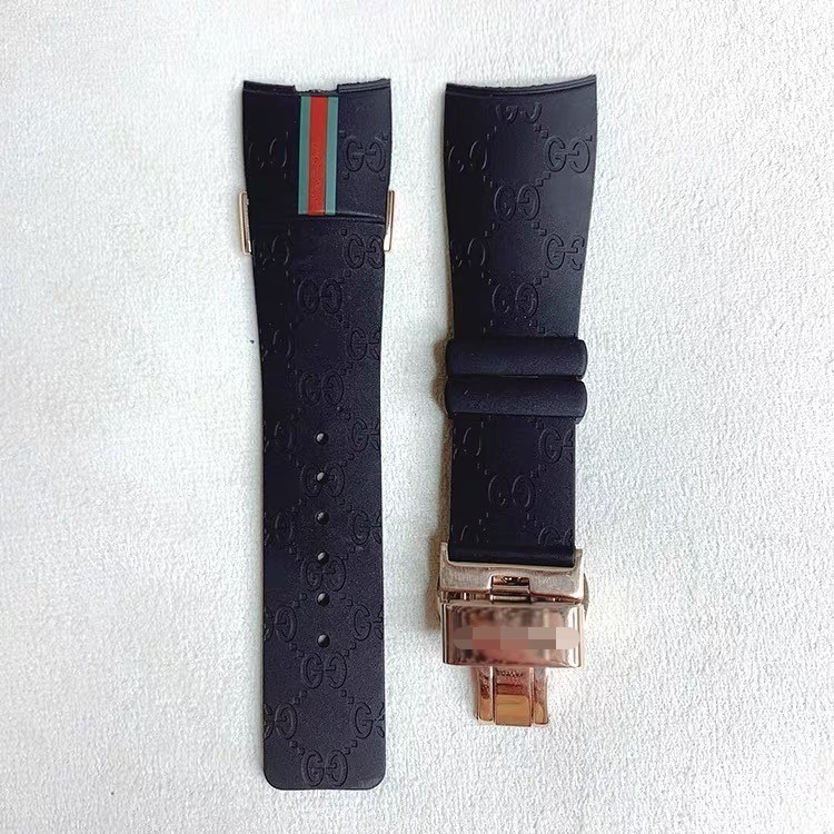 26Mm black patterned rubber watch strap compatible with YA114207 butterfly clasp