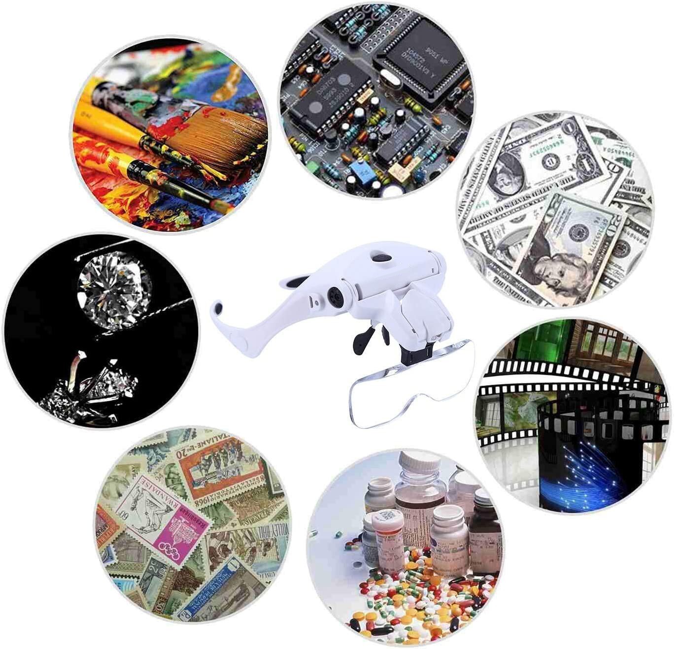 LED Head Magnifier Rechargeable Headband Magnifying Glasses Jeweler Loupe Light