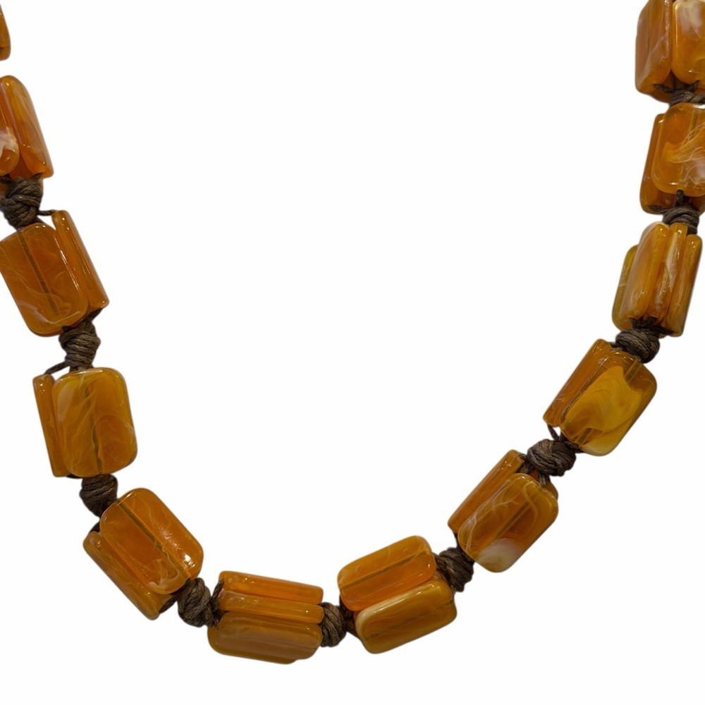 Chunky Amber Look Bead Necklace 28in Brown Cord Boho Artisan Statement