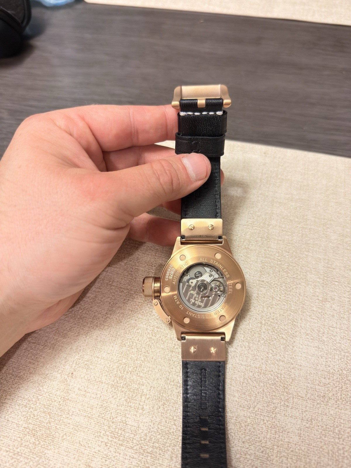 TW Steel Canteen Automatic Watch Black Dial Rose Gold Case Date 45mm 100m