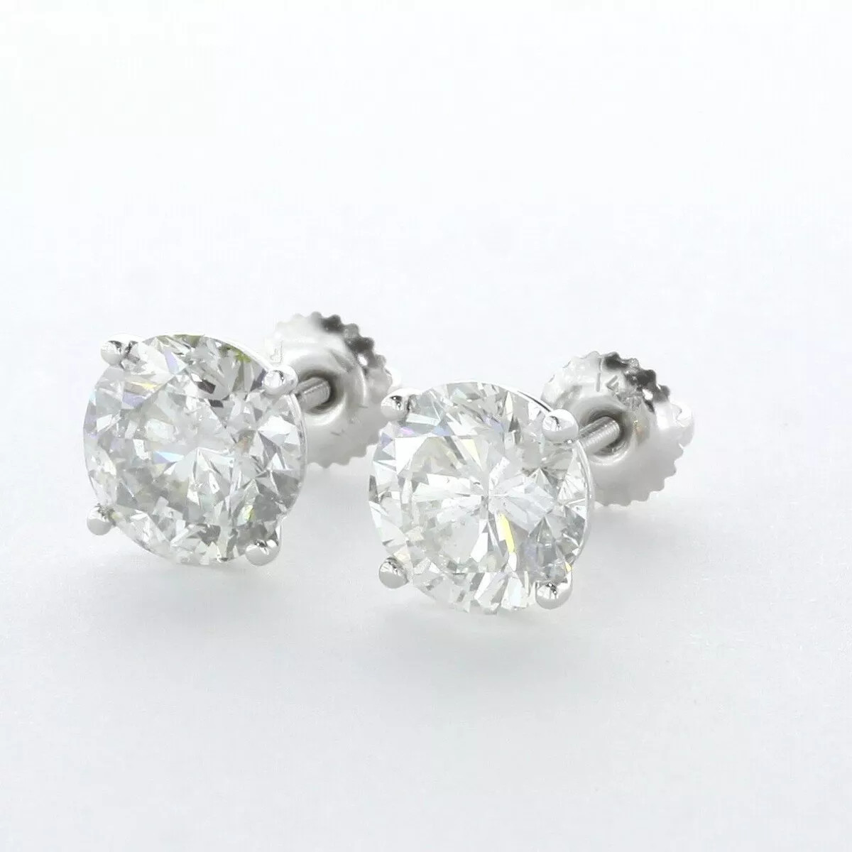 Stud Earrings Classic Solid 14K White Gold 3.75 CT Round Natural Diamond H SI2