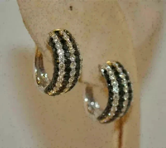 0.50Ct Round Lab Created Black Diamond Womens Hoop Earring 14K White Gold Finish